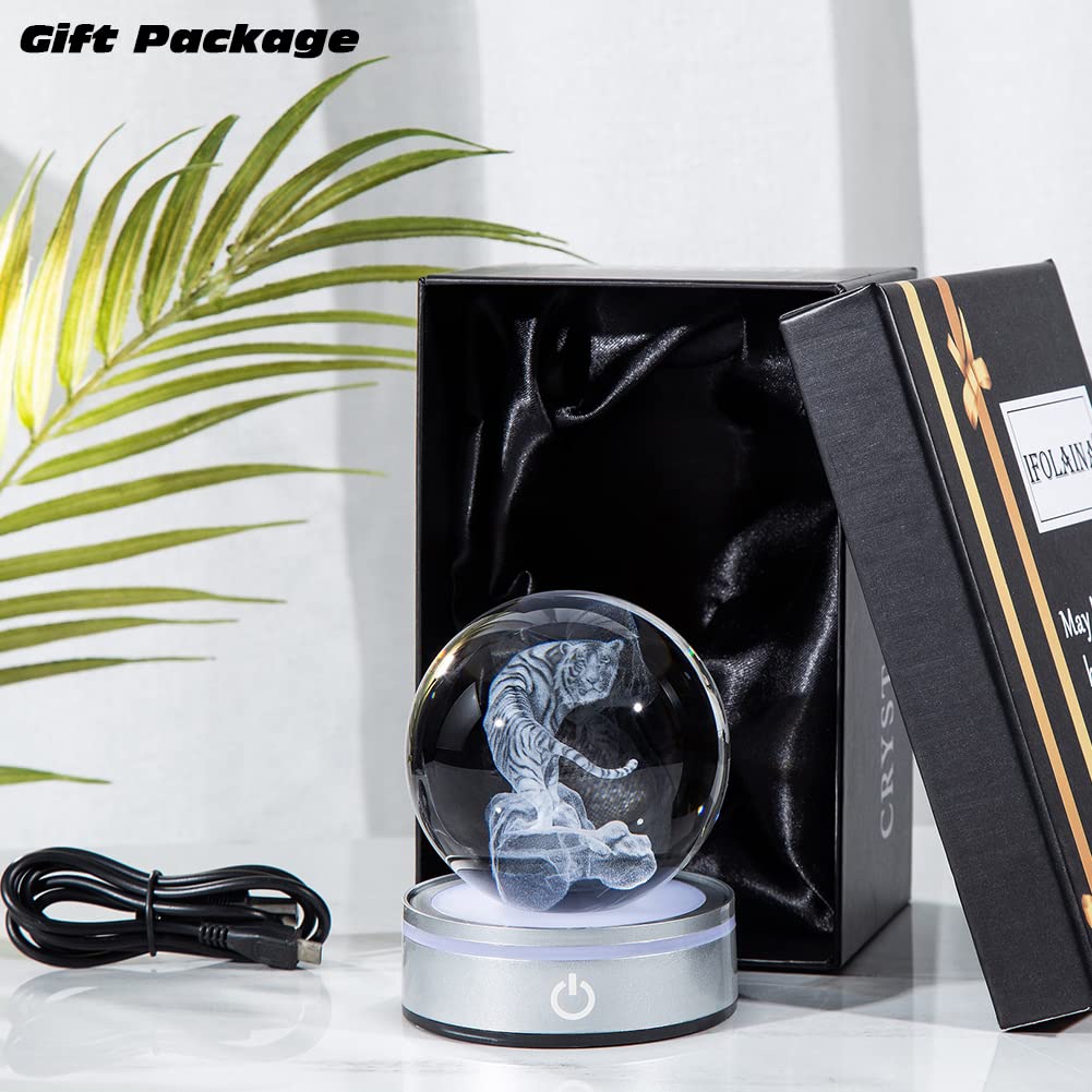 IFOLAINA Tiger Lovers Gifts for Men Women 3D Crystal Ball
