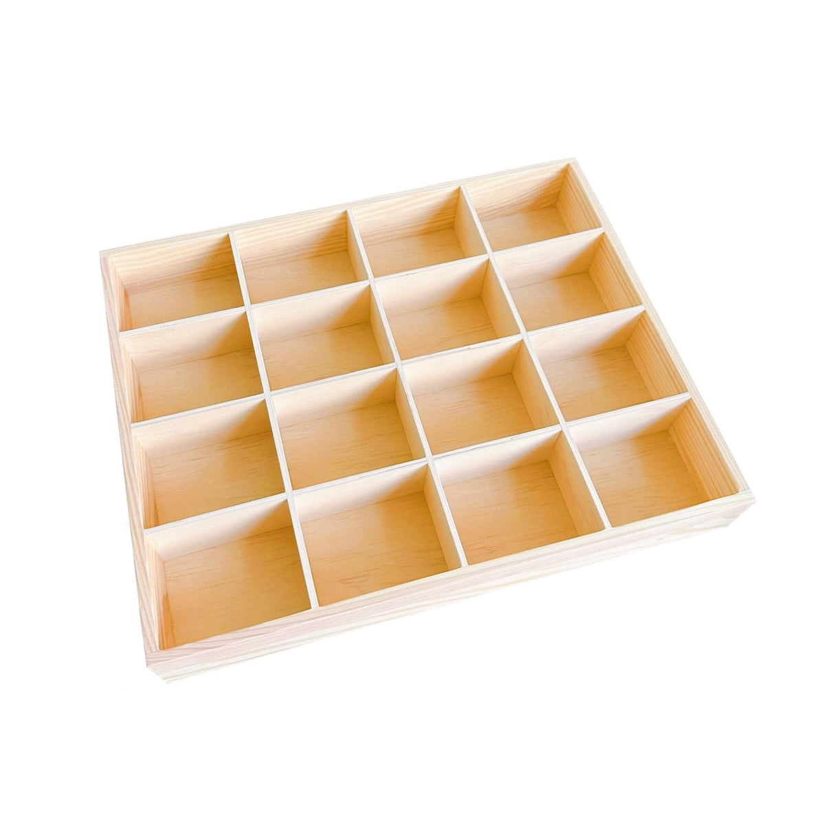 LONG TAO 1 Pcs 13.4''x10.6''x2'' Wooden Storage Divider Box Showcase Display Organization Tray Display Holder Tabletop Box with 16 Compartments for Home Craft Office Kitchen Storage