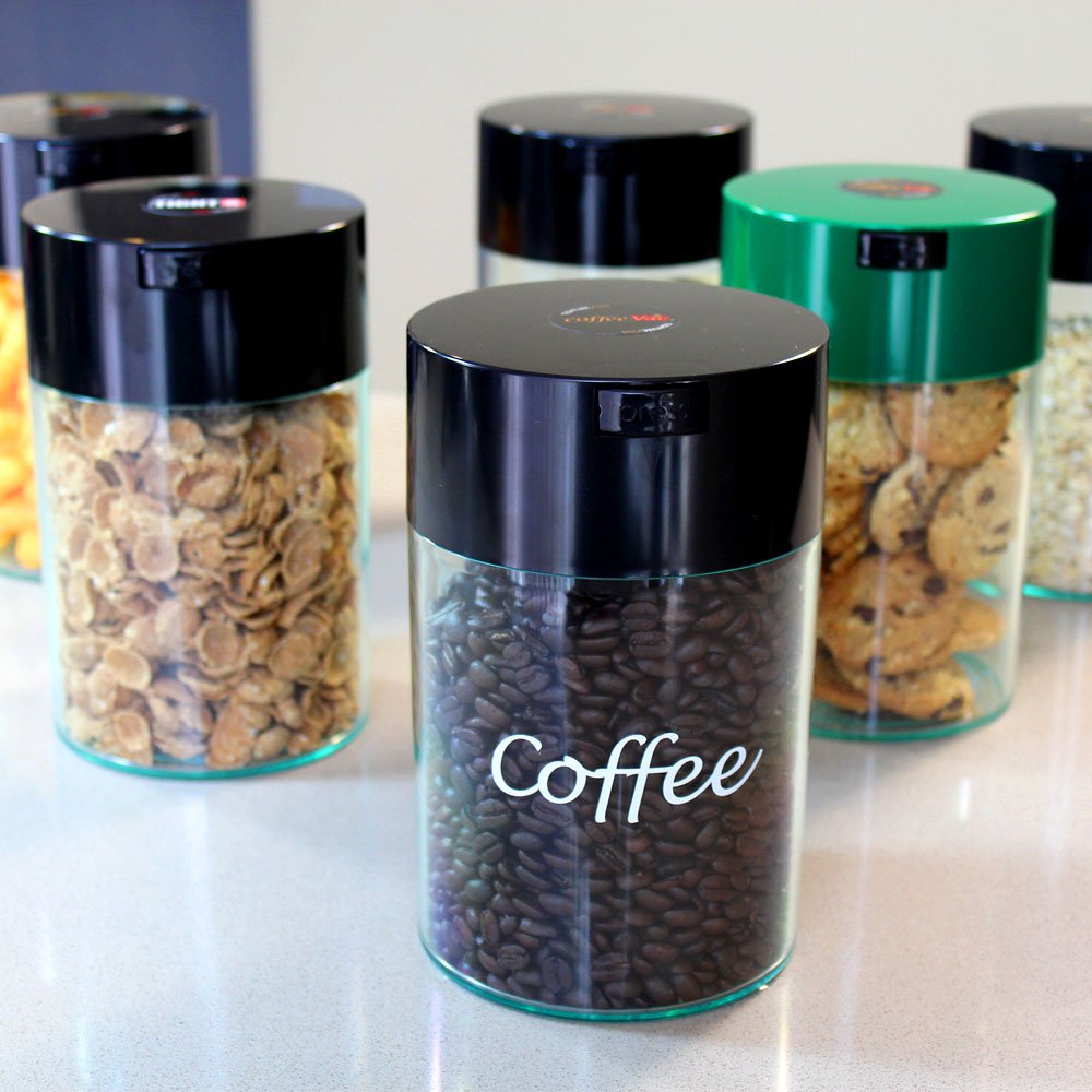 Coffeevac 1LB – Patented Airtight Container | Multi-use Vacuum Container Works as Smell Proof Containers for Ground Coffee and Coffee Bean Containers. White Floral
