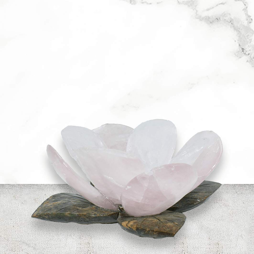 Nature’s Decorations Rose Quartz Lotus Flower Votive Candle Holder | Tealight Candle Holders | 6.5” x 6.5” x 3”, Large