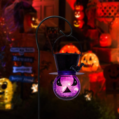STARSOUL Halloween Solar Lanterns Purple Ghost and Bat, Hanging Solar Halloween Decorations, Halloween Solar Lights for Outdoor Garden Patio, Gifts for Women Grandma (with Shepherd Hook)