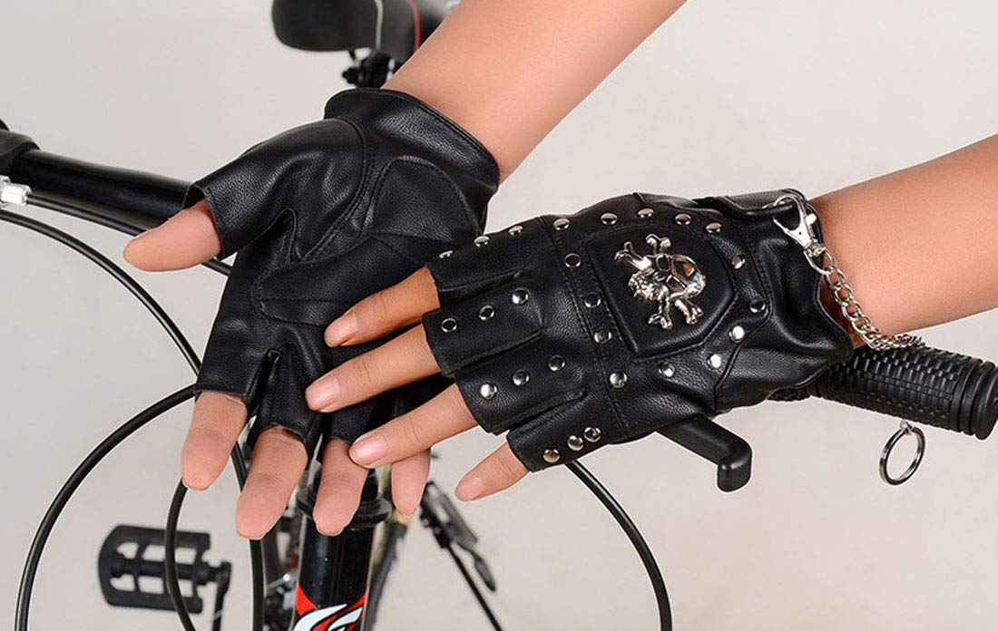 Steampunk Gothic Gloves Mens Vintage Geuuine Leather Captain Fingerless Mittens (Ring Black (A Pair))