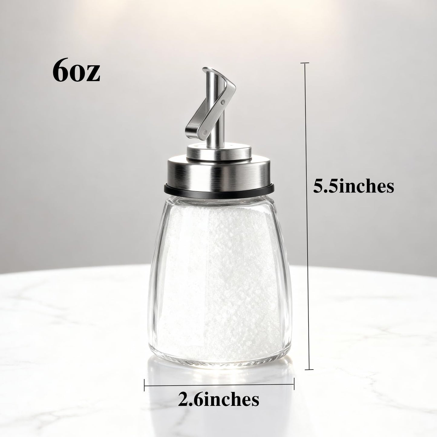 TIWPAJS 2-Pack Glass Sugar Dispenser with Stainless Steel Lid, Automatic Pour Spout, Sugar Container for Coffee Bar, Sugar Jar, Sugar Bowl, Salt Shaker, 6OZ