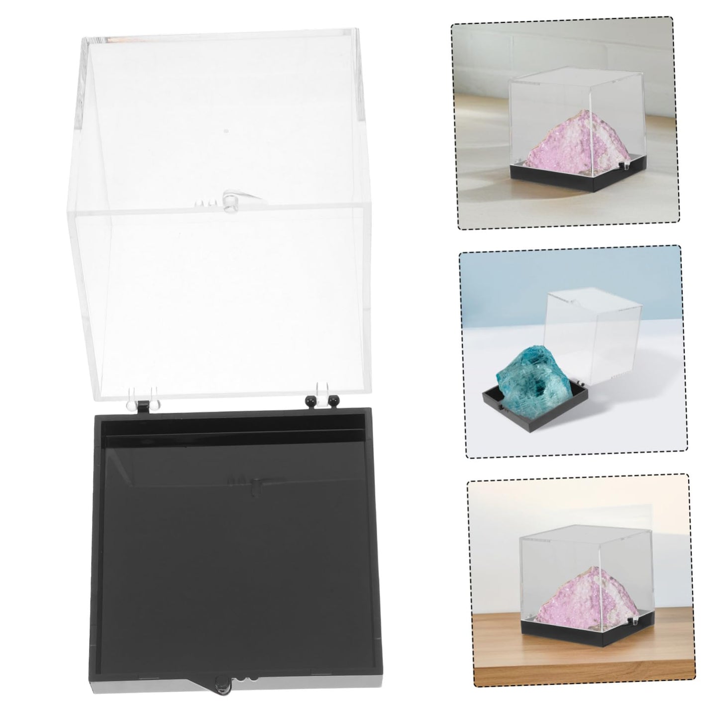 OATIPHO 4pcs Square Mineral Specimen Display Boxes Rock Collection Case Crystal Display for Home Shelf Decoration Black Base