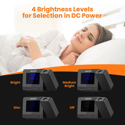 SMARTRO SC31B Digital Projection Alarm Clock with Weather Station, Indoor Outdoor Thermometer for Bedrooms, USB Charger, AC Battery Operated