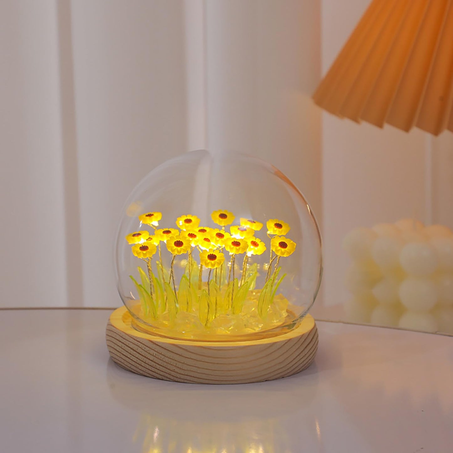 Sewinde Unique Sunflower Mothers Day Gifts for Mom, Sunflowers Night Light Small Glass Flower Lamp with Wooden Base for Home Decor,Cute Birthday Gift for Woman Girlfriend Sister Grandma Wife Her