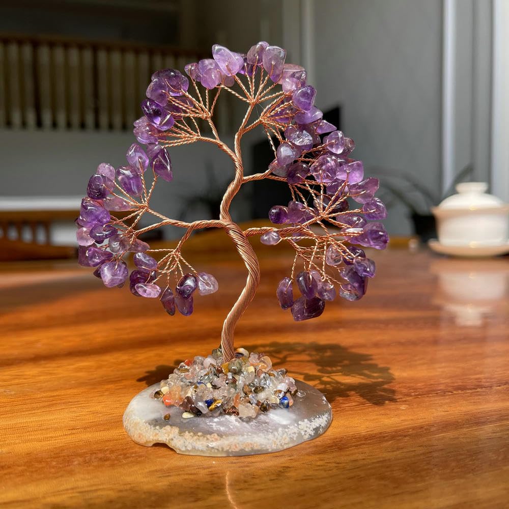 Geodora Amethyst Crystal Tree of Life, Healing Crystal Tree with Real Amethyst Stones, Chakra Tree of Life Crystal Tree for Positive Energy, Feng Shui Home Office Desk Decor, Spiritual Gifts for Women