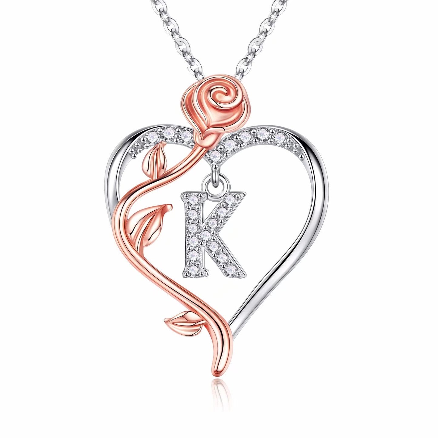Iefil Valentines Gifts for Her Wife - Necklaces for Women, Anniversary Women Gifts, Birthday Gift for Female, Gift for Wife Girlfriend Mom | Rose Heart Necklaces, Initial K