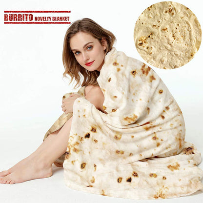 LetsFunny Burrito Tortilla Throw Blanket, 2.0 Double Sided Burritos Taco Tortilla Wrap Blankets,Giant Funny Realistic Flannel Food Round Blankets,Funny Gifts for Kids Teen Newborn Dog Cat Shower 47in