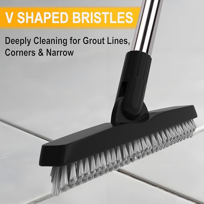 ITTAHO 2 Pack Grout Brush with Long Handle, Swivel Cleaning Grout Line Scrubber