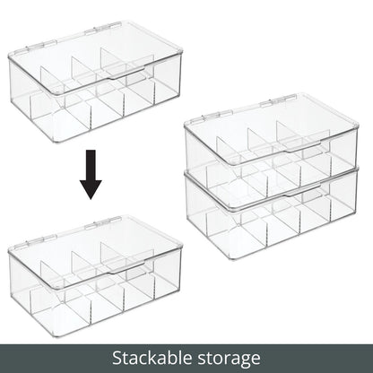 mDesign Plastic First Aid Kit Storage Box with Clear Top Lid for Bathroom, Kitchen, Cabinet, Closet, Drawer - Organizes Medicine, Ointments, Adhesive Bandages, Dental, 8 Divided Sections - Clear