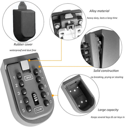 Votmores Key Lock Box for House Key, Lock Box with Combination Lock Wall Mount, 10 Digits Password Security Lock Boxes, Key Box with Code Push Button for Outside & Inside Hide A Key Outdoor