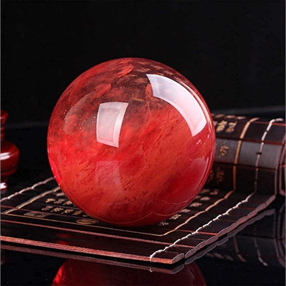 GYKLE 4 Inch Red Crystal Ball with Stand, Large Natural Crystal Ruby Sphere