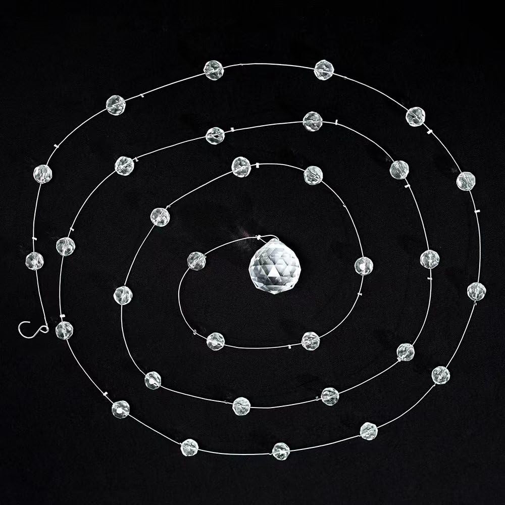 Crystal Beaded Strands Clear Glass Beads Curtain Hanging Wedding Props Decor Curtain Chandelier Door String Hanging Ceiling Decoration Accessories Christmas Tree Ornaments (3.3 Feet*5pcs)