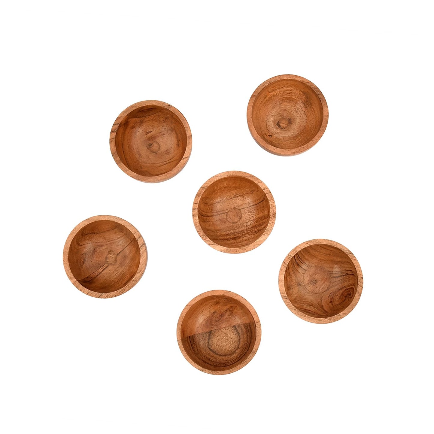Kimona Snack Bowl Acacia Wood for serving dip sauce snack rice salt & Condiments | Charcuterie board accessories (3" X 3" X 2") (Set of 6)