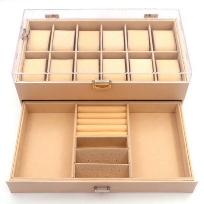 KLOUD City 12-Slot Watch Box with Lockable Drawer Acrylic Display Lid | Velvet Organizer for Luxury Watches, Jewelry & Eyewear (Pink-W3008)