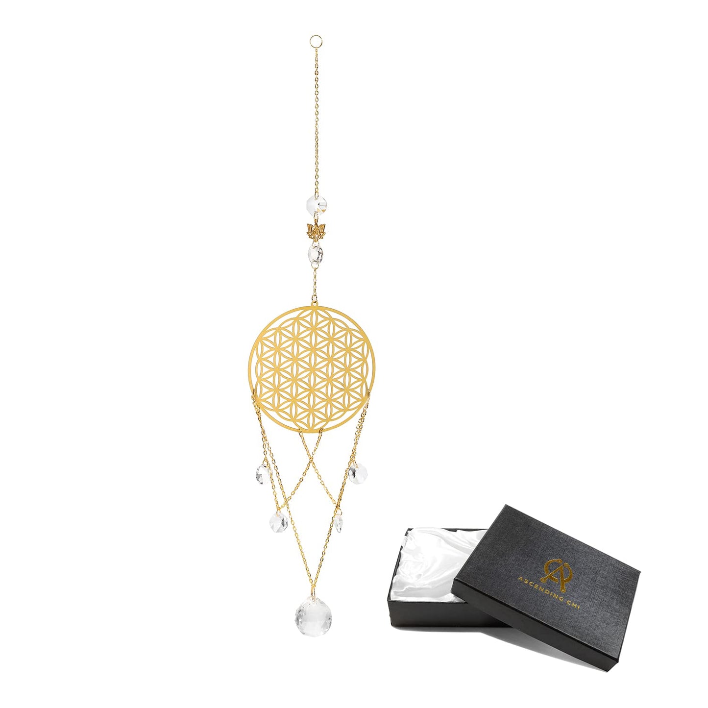 Ascending Chi Flower of Life Crystal Suncatcher, Sacred Geometry Wall Decor, Home Office Garden Decorative Hanging Ornament
