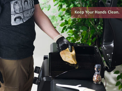 Nechtik BBQ Gloves disposable - 4 Cotton Glove Liners and 100 Disposable Gloves, Machine Washable Cotton Liners - Powder Free Latex Free, Black Nitrile Gloves