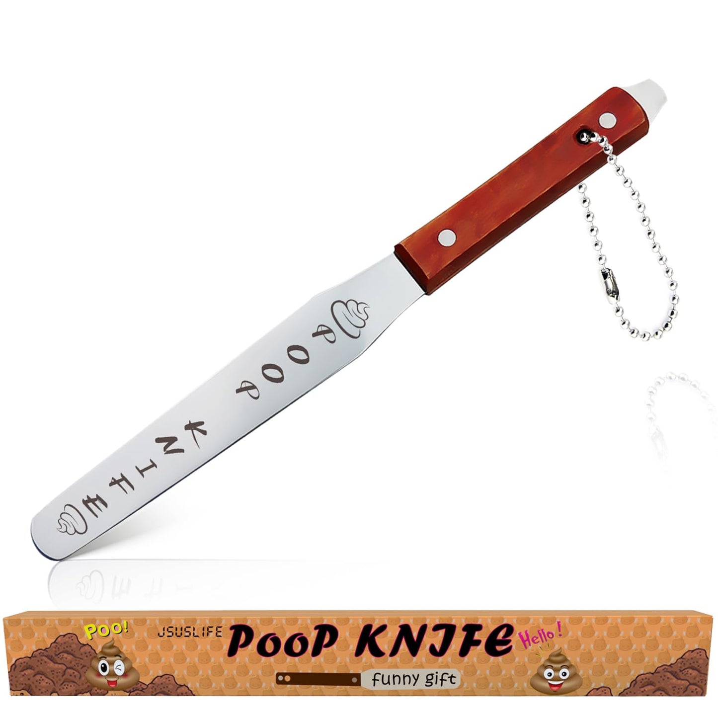 Jsuslife Poop Knife, 12IN Durable Metal Poo Knife for Toilet Block, Extra Long Wood Handle Poop Stick Prank Funny Gag Christmas Gift for Adults and Kids