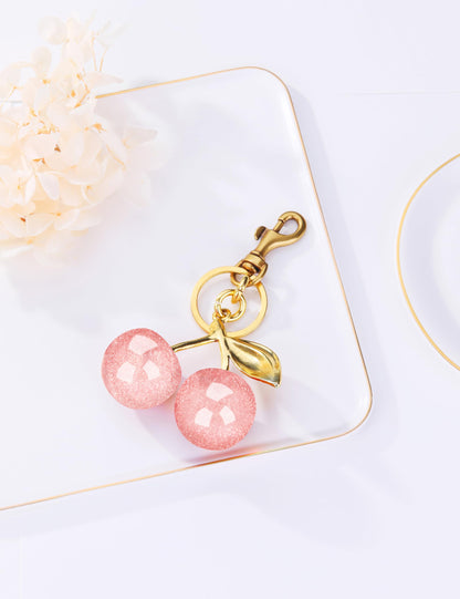 OVRUNS Cherry Bag Charm Cute Cherry Accessories Sparkling Purse Keychian Charms for Women
