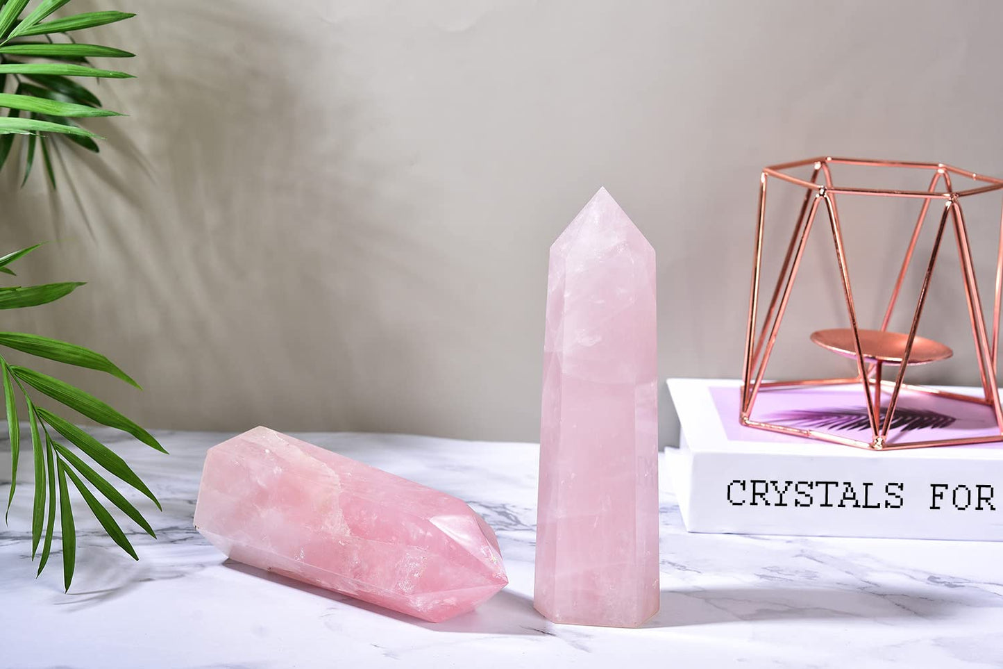 MOGEMT Natural Rose Quartz Obelisk Tower Large Healing Crystal Wand Point 6 Faceted Reiki Chakra Meditation Therapy 1-1.5 LBS