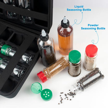 Camping Portable Spice Set with 12 Spice Containers Storage Bottle Pepper & Salt Spice Shakers, Separable Storage Bag for Outdoor Travel Camping BBQ Picnic Seasoning Kit Carrying Case