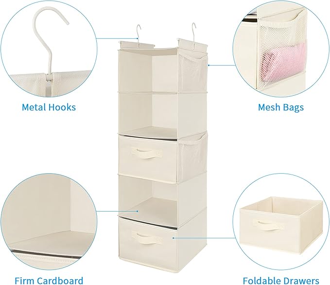MAX Houser 5 Tier Shelf Hanging Closet Organizer, Cloth Hanging Shelf