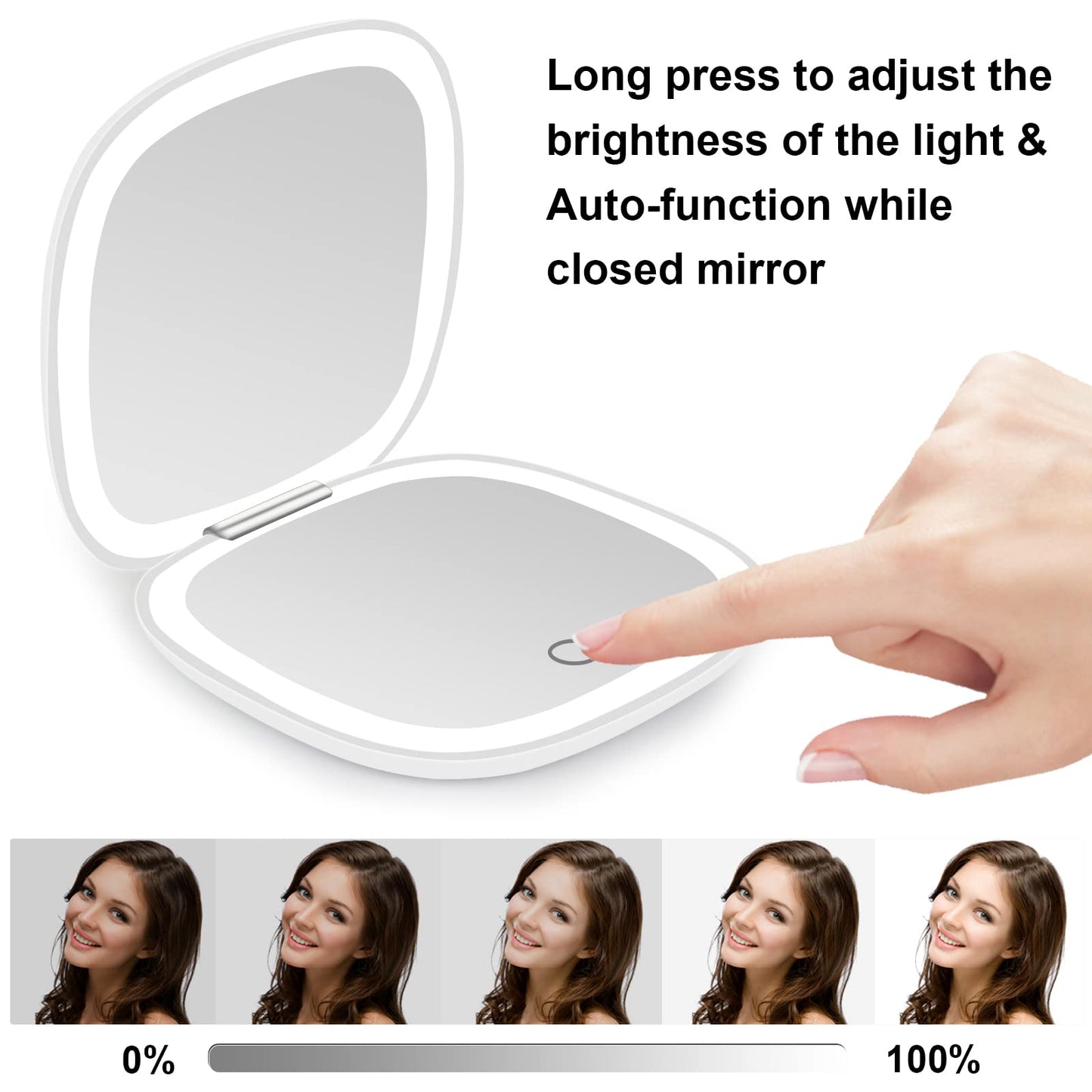 deweisn Compact Mirror, Lighted Travel Makeup Mirror with 1X/10X Magnifying Double Sided Dimmable Portable Pocket Mirror for Handbag, USB Charging(Black)