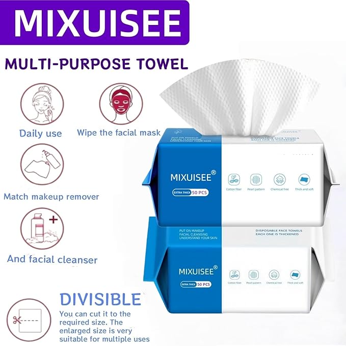 Disposable face towel, MIXUISEE thick and soft face towels, 100% cotton face