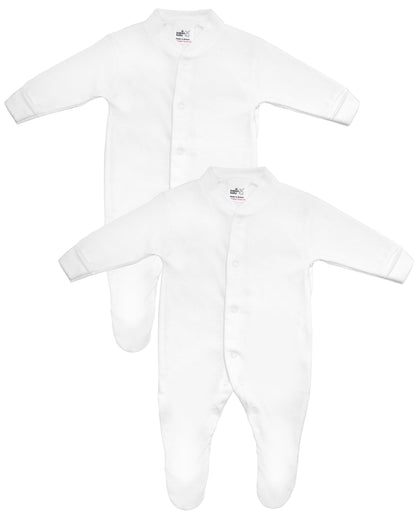 Baban Baby Baby Sleepsuits, 100% Cotton Baby Grows for Boys or Girls, British Made, 2 Pack, White, Newborn