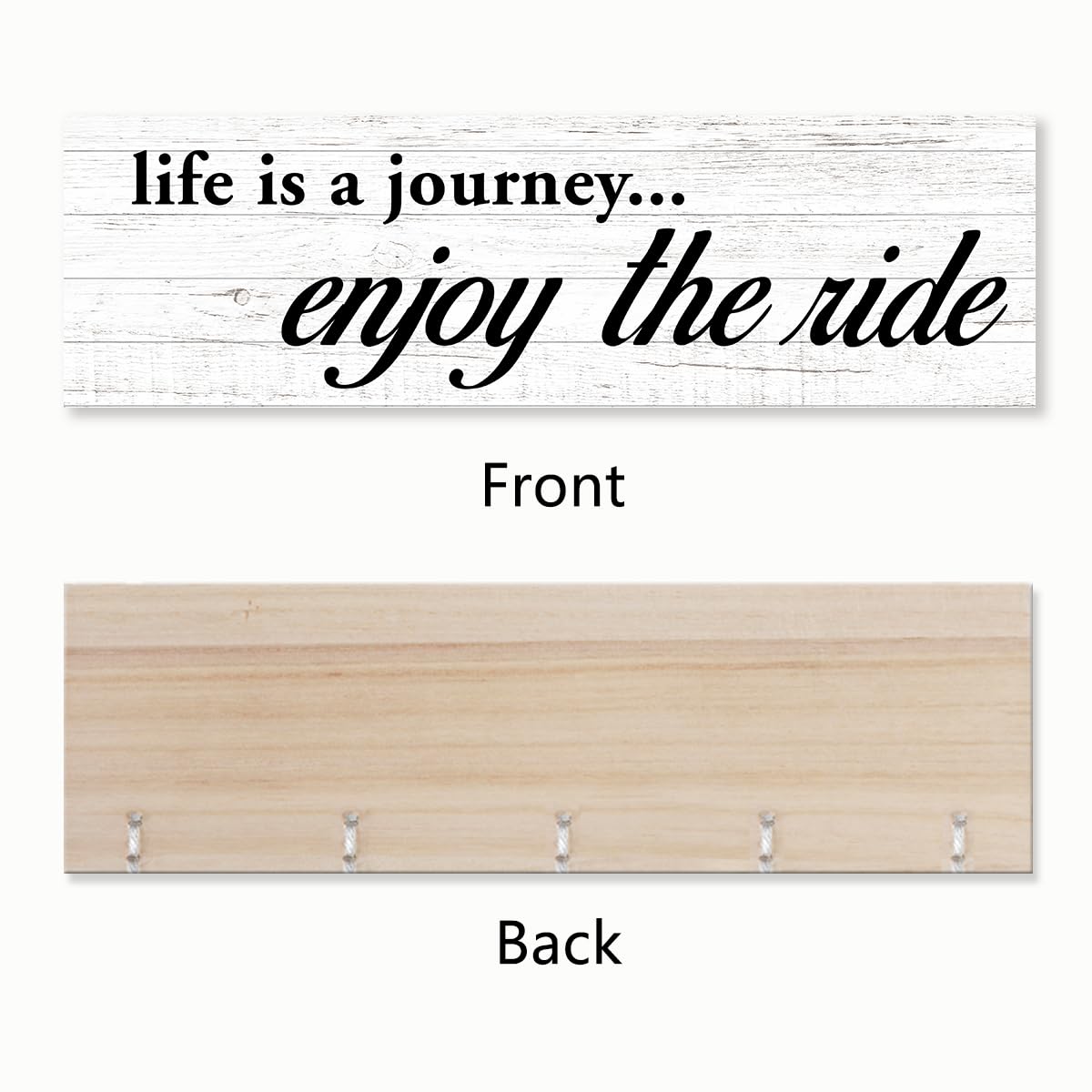 Gwisml Hanging Photo Display with 16 Clips 5 Strings,Rustic Style Picture Collage Frames Wall Decor Wood Hanging for Home Living Room Décor,Housewarming Gifts,Life is A Journey Enjoy The Ride