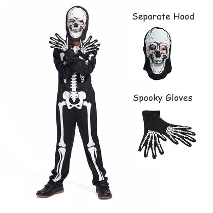 Sincere Party Glow In the Dark Skeleton White Bones Skeleton Costume with Gloves&Hood for Kids 5-7years