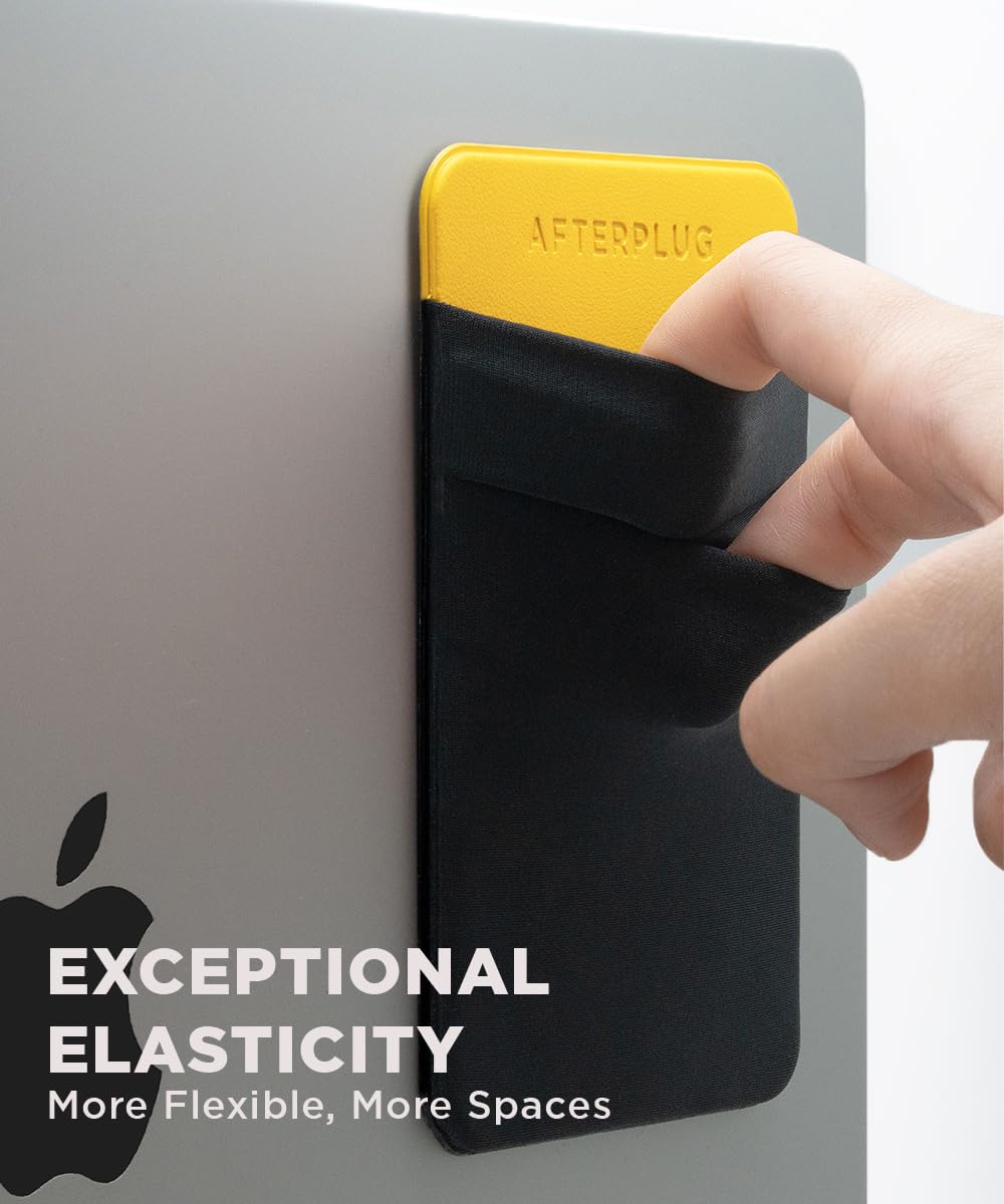 Afterplug 2-Pocket Adhesive Storage Pouch, Laptop Accessory Organizer for SSD, Magic Mouse, Cables, Black and Yellow