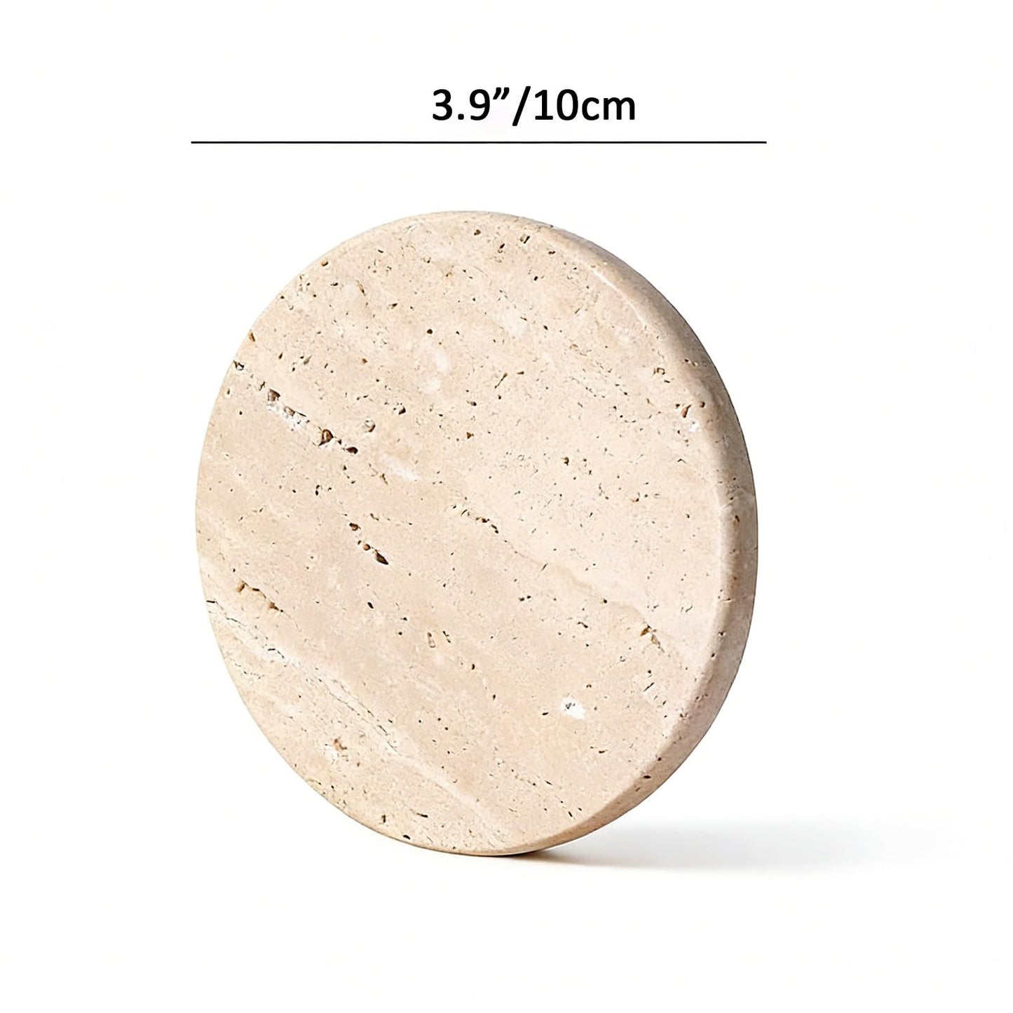 Huazzzyi Beige Travertine Coasters Set of 4 – Natural Absorbent Round Stone Coasters with Storage Rack, Handmade Marble Coasters for Coffee Bar, Dining Table, Housewarming Gift