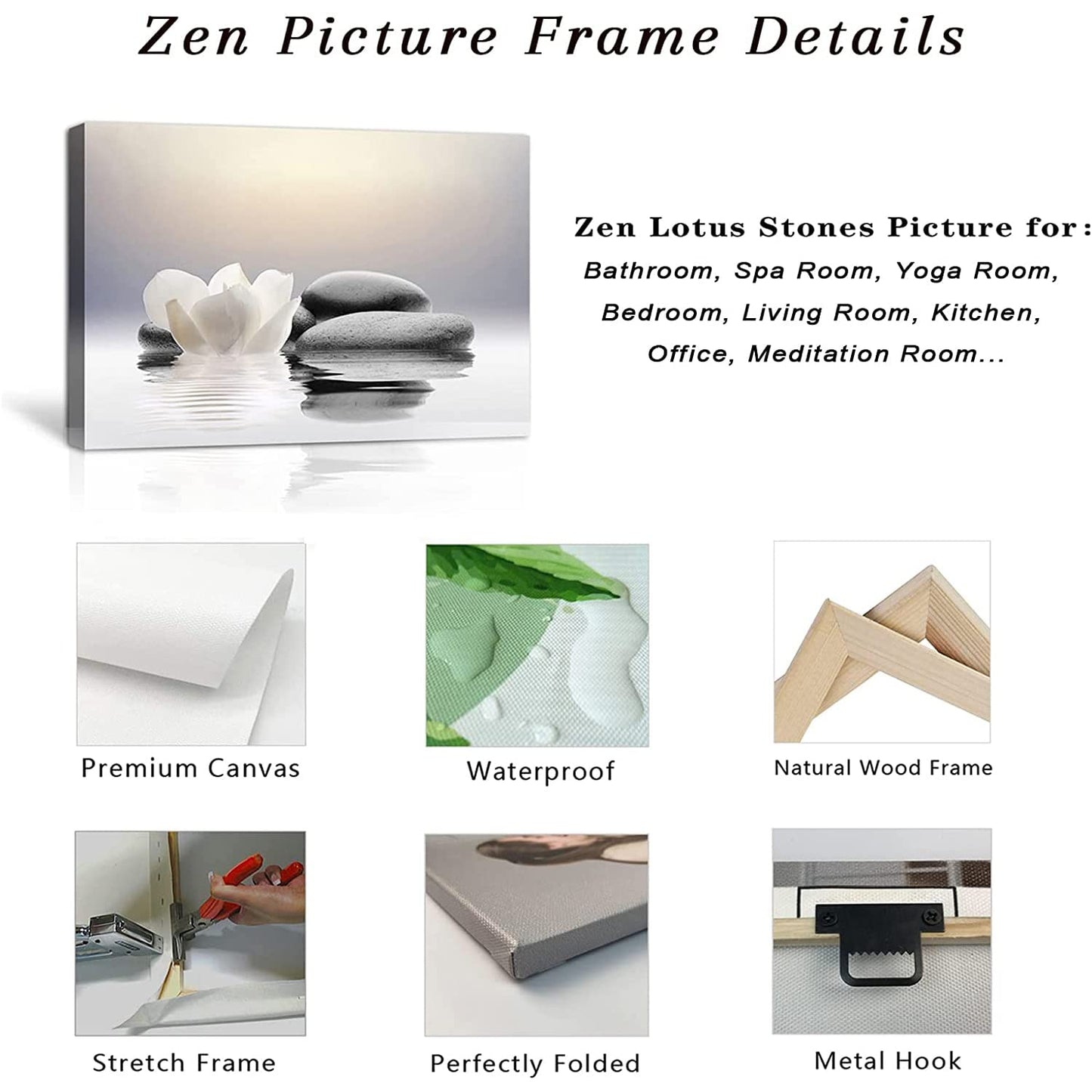 LZIMU Zen Canvas Wall Art Lotus Flowers and Stones Spa Pictures Wall Decor Art Prints for Yoga Meditation Room Decor (12x18in (30x45cm))