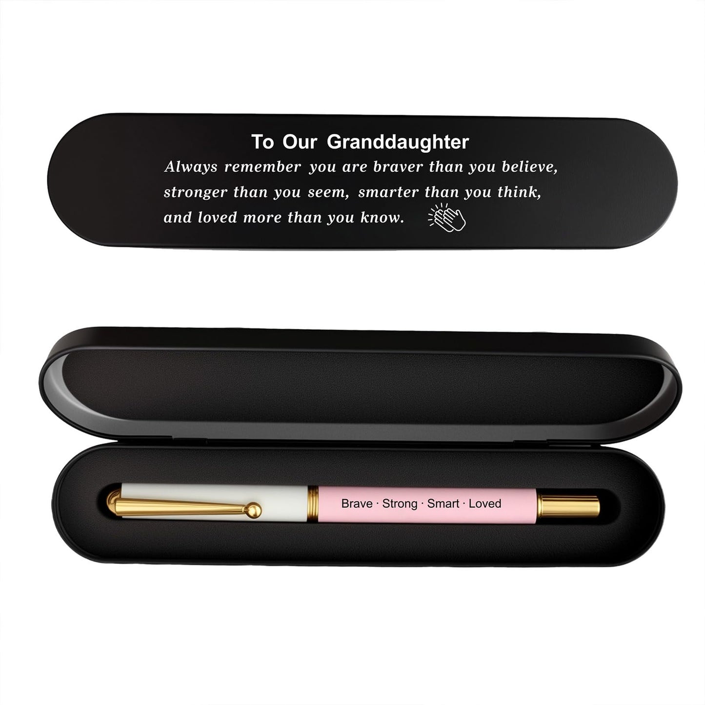 iyaone Granddaughter Gift, Engraved Pen with Encouraging Quote Box, Graduation Birthday Gift for Granddaughter，Black Gel Ink Pen