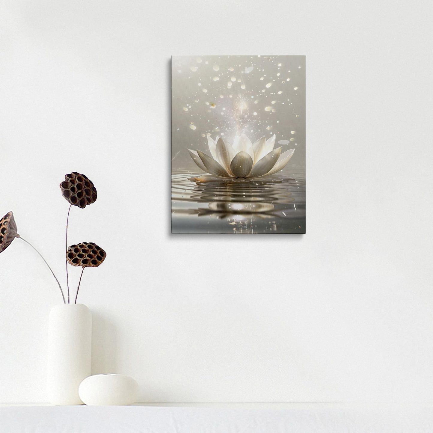 Framed Canvas Wall Art Zen Lotus Flower Spiritual Floral Painting Prints Posters Wall Decor Artwork for Spa Bathroom Bedroom Living Room Office Meditation Room Yoga Studio 12x16 Inches