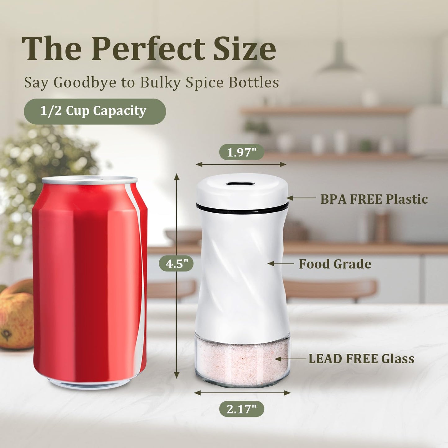 Farmhouse Salt and Pepper Shakers with Adjustable Pour Holes, Refillable Glass Salt Shaker with Stainless Steel Lids by NEODACO, Ideal for Himalayan, Kosher, and Black Pepper (Black & White)