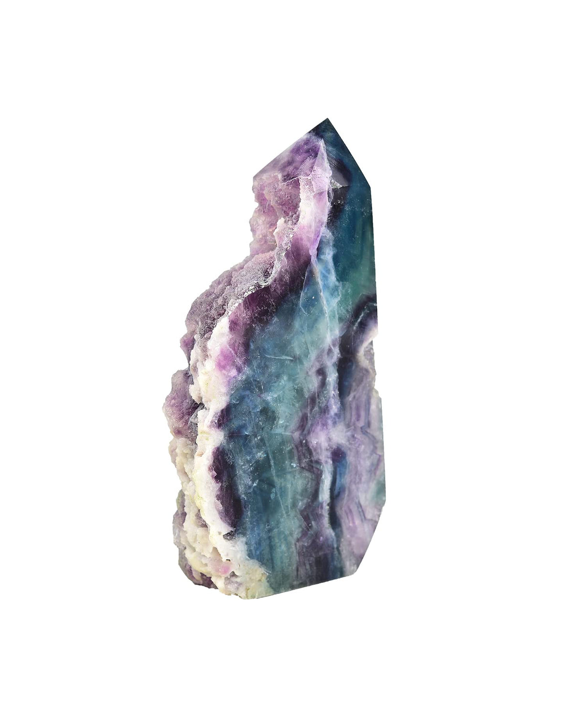AMOYSTONE Natural Fluorite Crystal Stone Wand Obelisk Large Tower Slab Pointed Wand Block Green-Purple, Irregular Texture 1.7-2 LBS, Home Décor