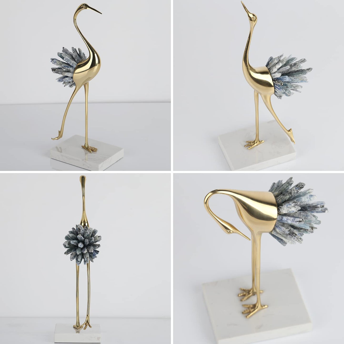 suruim Gold Decor Accents,Brass Birds Statues Gold Home Decor Modern Crystal Decor Ornaments for Living Room, Bedroom, Office Desktop, Cabinets (Blue B)