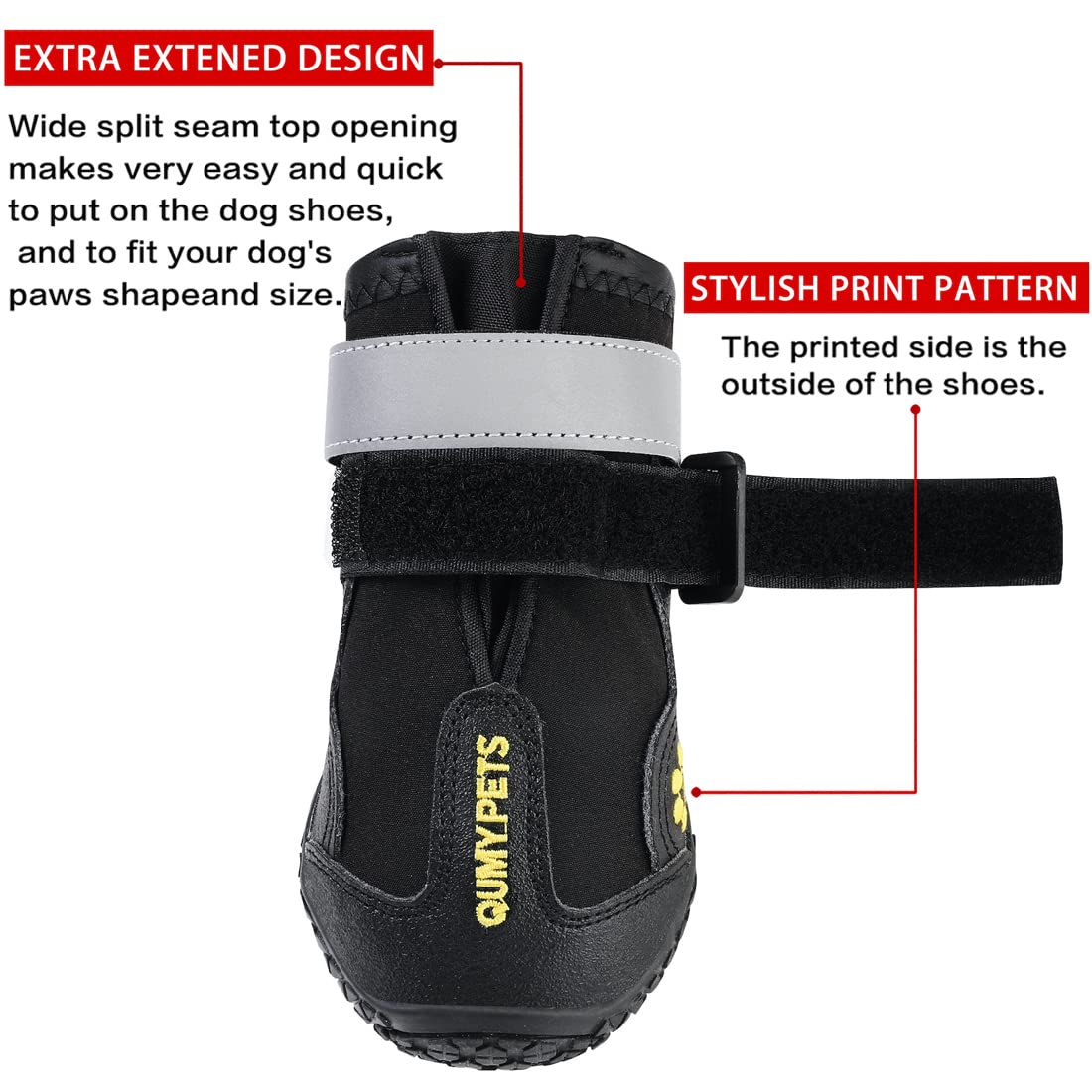 QUMY Dog Shoes for Large Dog, Medium Dogs Boots & Paw Protectors for Winter Snowy Day, Summer Hot Pavement, Waterproof in Rainy Weather, Outdoor Walking, Indoor Hardfloors Anti Slip Sole Black Size 7