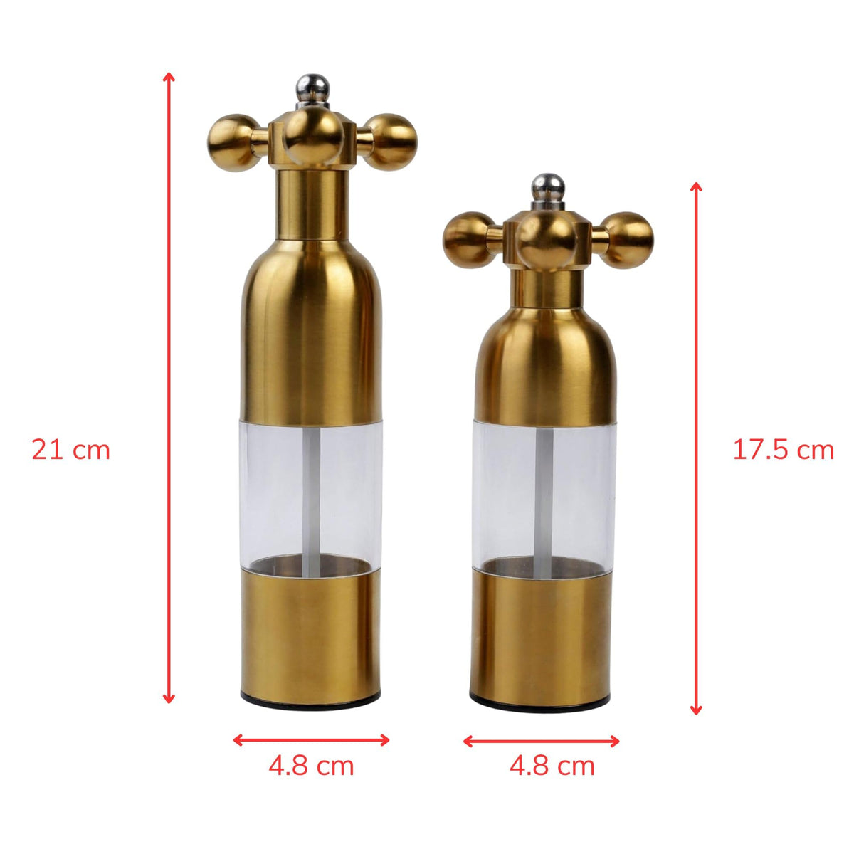 (Gold,2PCS) Salt, Pepper Modern Manual Grinder Set with Solid Handle - Stainless Steel Juego de Molinillo Dorado/Antique Faucet Shakers | Refillable Adjustable Coarseness Mill for BBQ Restaurant, Home