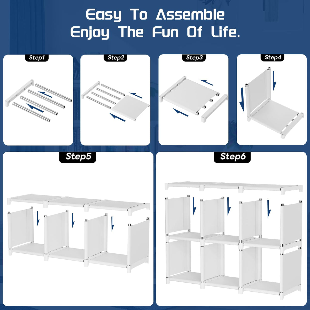 Mavivegue Book Shelf, 18 Cube Storage Organizer, DIY Bookcase, Metal Cube Bookshelf, Tall Book case for Bedroom, Living Room, Office, Closet Storage Organizer, Black Cubicle Storage Rack-White