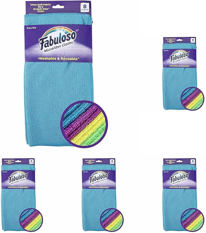 Fabuloso Microfiber Cleaning Cloths, 8 ct, Rainbow Colors | Lint-Free,
