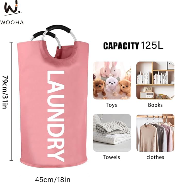 WOOHA 125L Large laundry basket, Collapsible laundry hamper, Tall Clothes