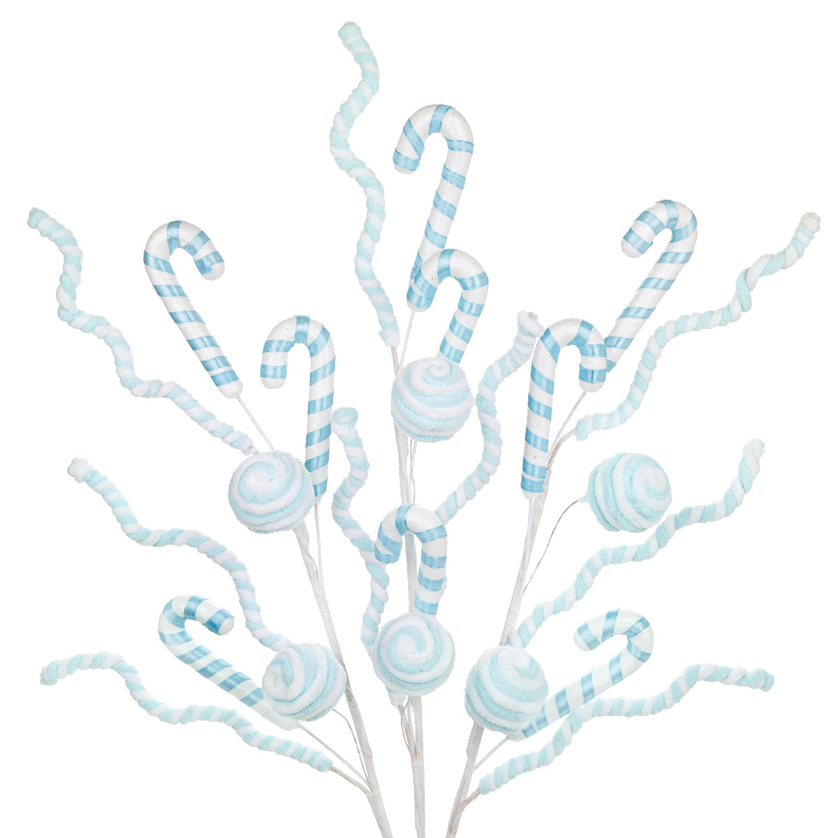 Briful 3PCS Christmas Striped Candy Cane Picks Spray, 27.5in Blue & White Candy Cane Christmas Tree Ornaments for Xmas Wreaths Holiday Vase Arrangements