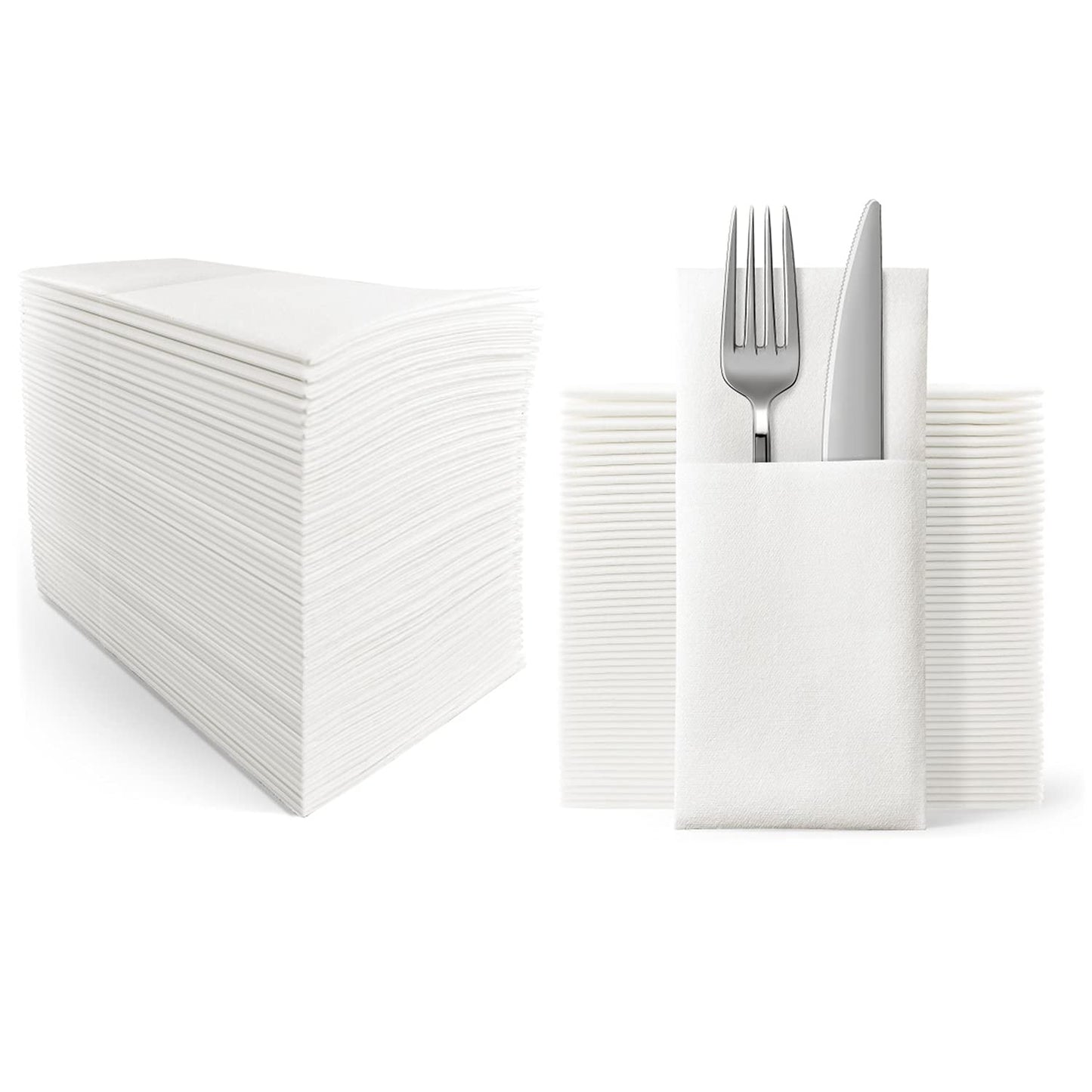 UKEENOR Disposble Dinner Napkins Cloth Like with Built-in Flatware Pocket,Wedding Party Linen Feel White Napkin, Prefolded for Silverware,Pack of 50