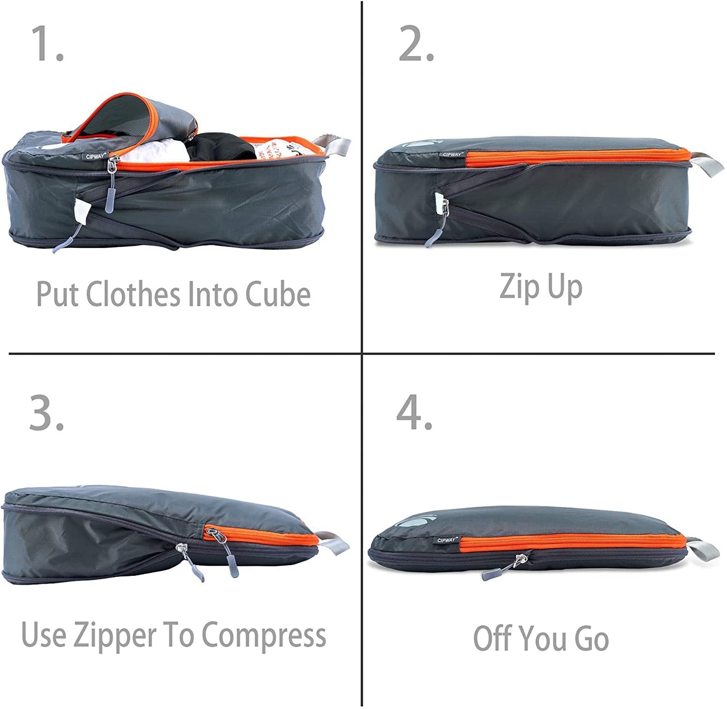 Cipway Compression Packing Cubes, 3 Set Compressible Packing Cubes Travel Organizer, Expandable Travel Essentials for Carry-On Luggage, Suitcase & Backpack (Grey)