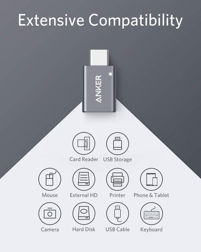 Anker USB to USB C Adapter (2 Pack), High-Speed Data Transfer, USB-C to USB 3.0 Female Adapter for MacBook Pro 2020, iPad Pro 2020, Samsung Notebook 9, Dell XPS and More Type C Devices
