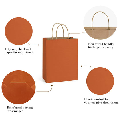 BagDream Gift Bags 8x4.25x10.5 Inches 25Pcs Orange Kraft Paper Bags with Handles, for Shopping, Retail, Merchandise, Business, Party Favor, Halloween Paper Gift Sacks